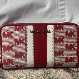 Michael Kors Red and White Wristlet